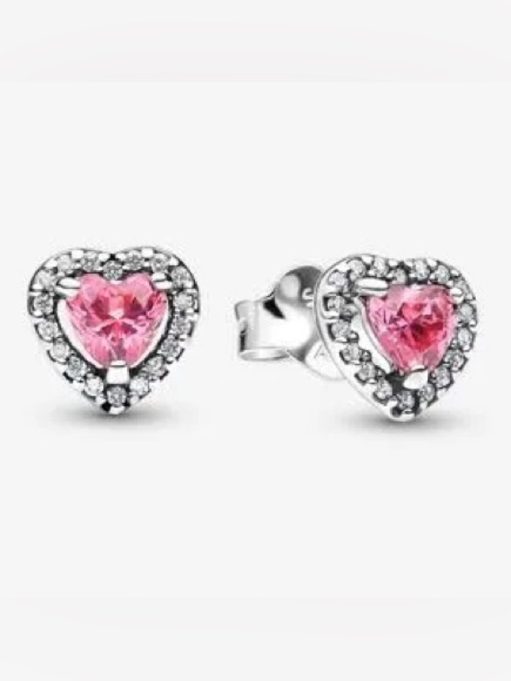 Sterling Silver Heart Stud Earrings with Pink Gemstone